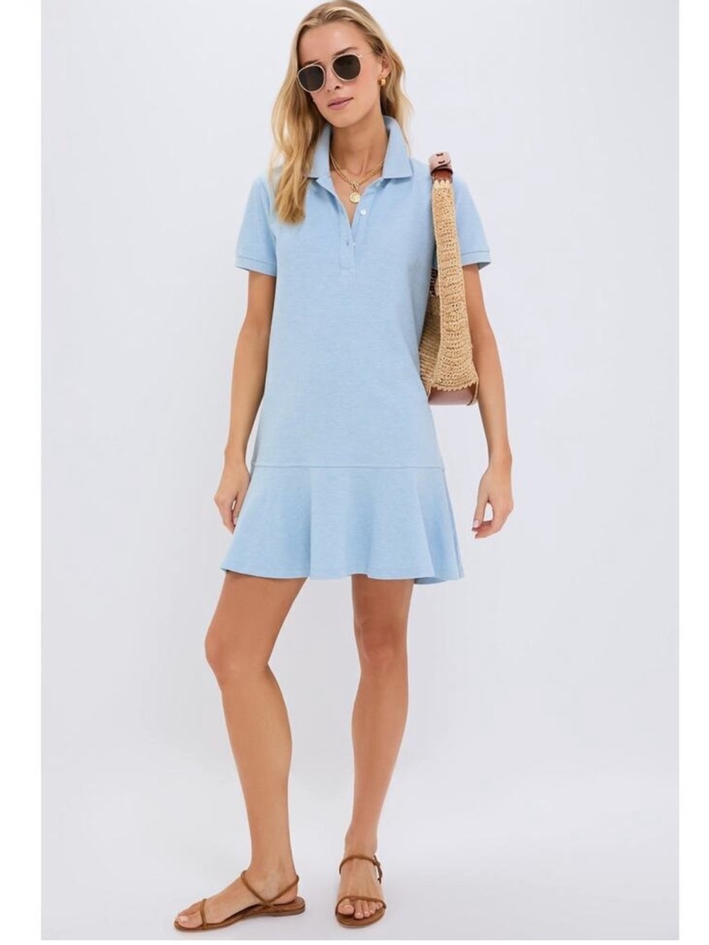 Tuckernuck Light Blue Pique 100% Cotton Short Sleeve May Polo Dress Sz. S
